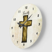 信仰茶色の木製クロスの希望とインスピレーション ラージ壁時計 (傾斜)