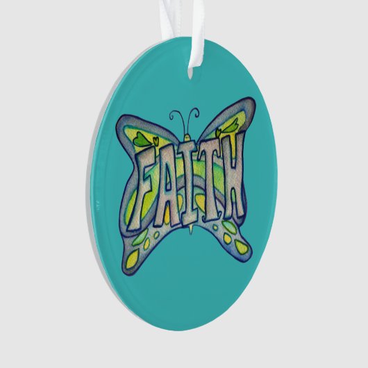 信仰蝶ワードアートギフトホリデイオーナメント オーナメント (正面)