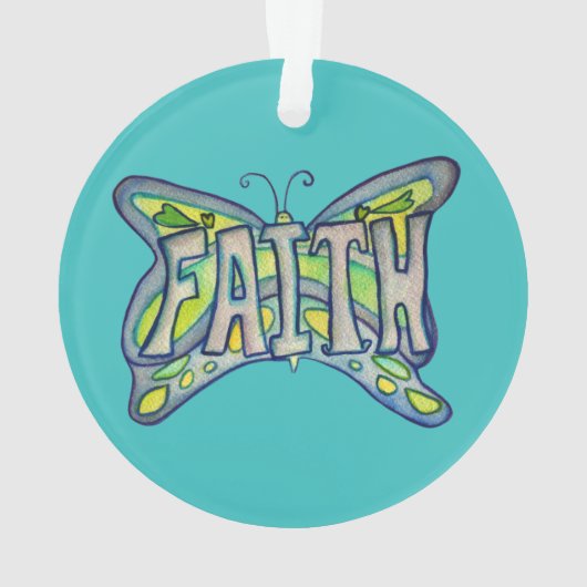 信仰蝶ワードアートギフトホリデイオーナメント オーナメント (裏面)