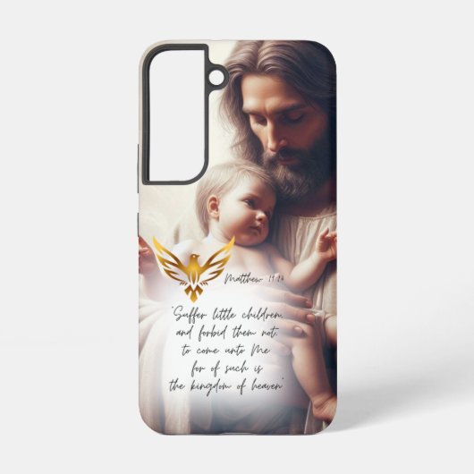 信仰 イエス・キリストが赤ちゃんを抱く ゴールドの鳩のデザイン SAMSUNG GALAXYケース (裏面)