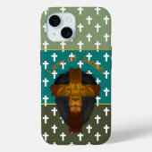 信仰 オリーブグリーン ターコイズクロス ユダのライオン Case-Mate iPhoneケース (裏面)