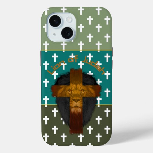 信仰 オリーブグリーン ターコイズクロス ユダのライオン Case-Mate iPhoneケース (裏面)