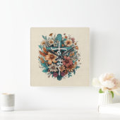 信仰 スクエア壁時計 (ホーム)