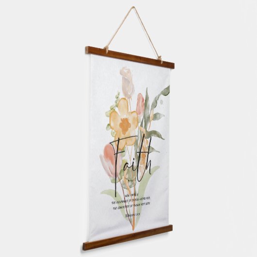 信仰 – ヘブル11:1オレンジ色のフローラ 吊り下げ型タペストリー (傾斜あり)