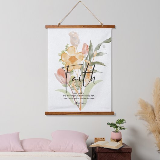 信仰 – ヘブル11:1オレンジ色のフローラ 吊り下げ型タペストリー (寝室)