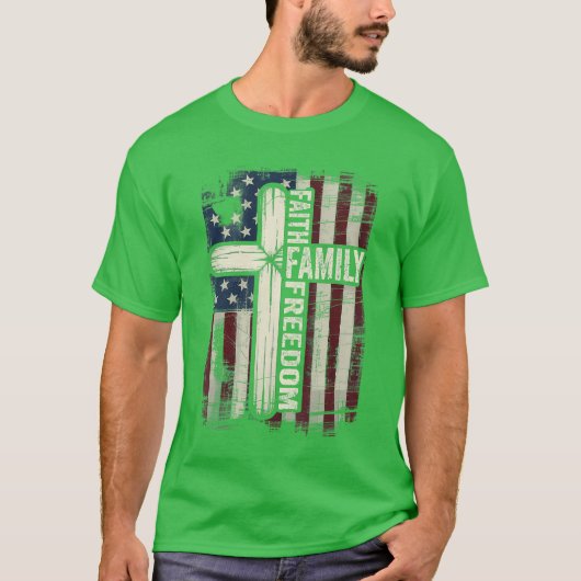 信仰 家庭 自由 アメリカ国旗 Tシャツ (正面)