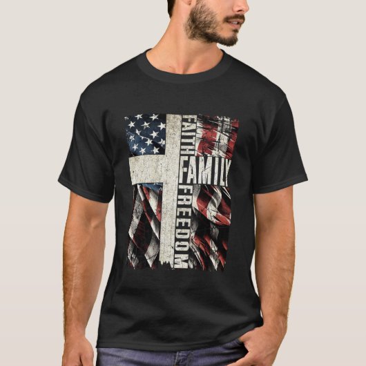信仰 家族 自由 - 愛国キリスト教 ヴィンテージ Tシャツ (正面)