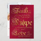 信仰,希望,ラブレッド,金ゴールドフォトクリスマスカード シーズンカード (正面/裏面)