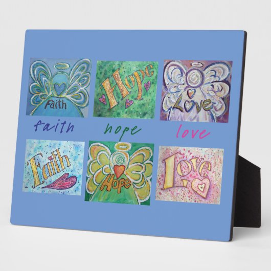 信仰、希望、愛の天使の言葉コラージュ詩のプラーク フォトプラーク (側面)