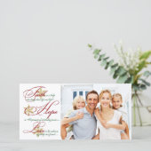 信仰、希望、愛の赤と金ゴールドクリスマスフォトカード シーズンカード (スタンド正面)