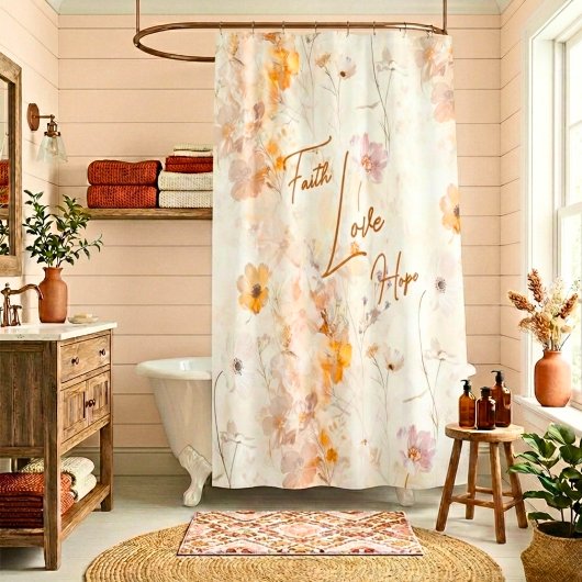 信仰 希望 愛 エレガント ウォーターカラー シャワーカーテン