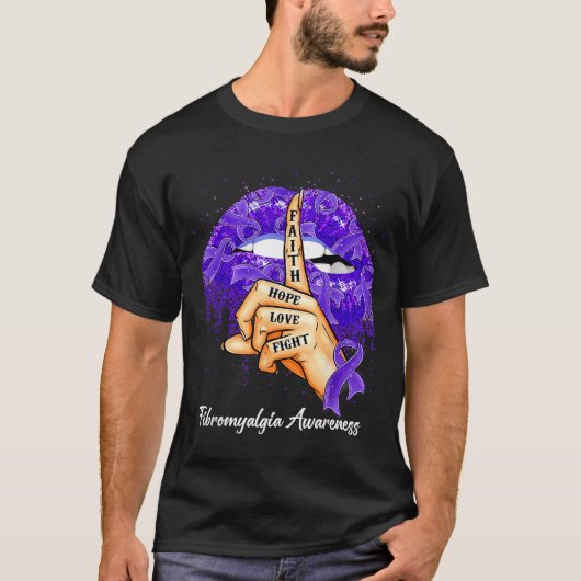 信仰 希望 愛 戦え 紫のリボン 線維筋痛症 Tシャツ (正面)