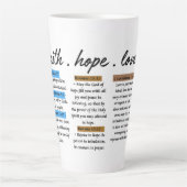 信仰、希望、愛：聖書感動的の聖句 カフェラテマグ (正面)