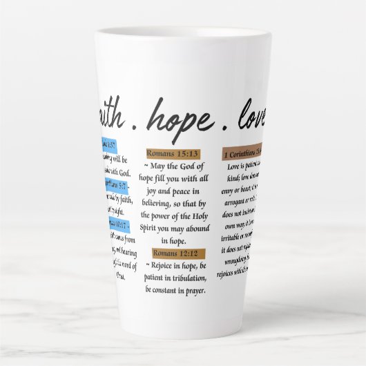 信仰、希望、愛:聖書感動的の聖句 カフェラテマグ (正面)