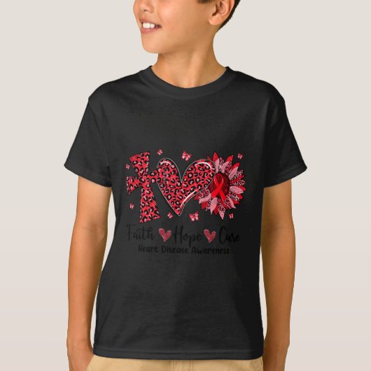 信仰 希望 治癒 ヒマワリ ヒョウ柄 ハート 疾患啓発 Tシャツ (正面)