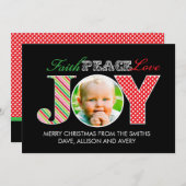 信仰、平和、愛と喜び写真クリスマスカード シーズンカード (正面/裏面)