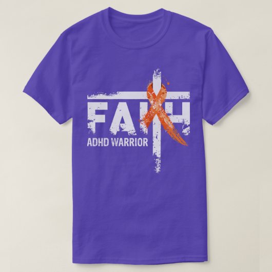 信仰ADHD認識度オレンジリボンクリスチャンクロス Tシャツ (デザイン正面)