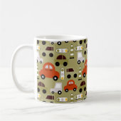 信号オレンジ色の車パターン コーヒーマグカップ (左)