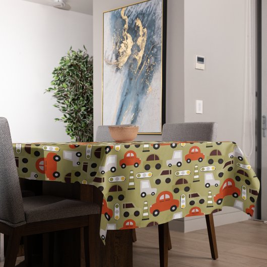 信号オレンジ色の車パターン テーブルクロス