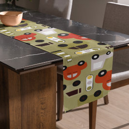 信号オレンジ色の車パターン ロングテーブルランナー