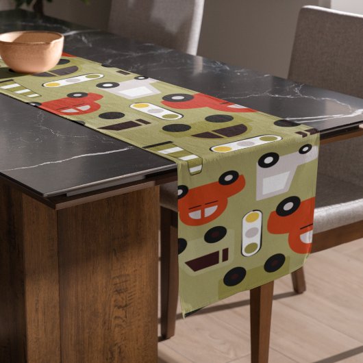 信号オレンジ色の車パターン ロングテーブルランナー