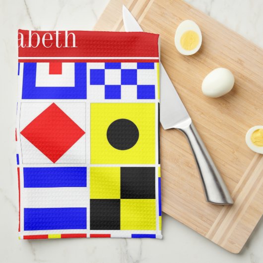 信号カラフルフ航海のラグ赤名モノグラム キッチンタオル (四つ折り)