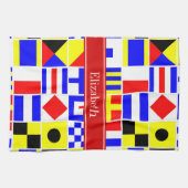 信号カラフルフ航海のラグ赤名モノグラム キッチンタオル (横)