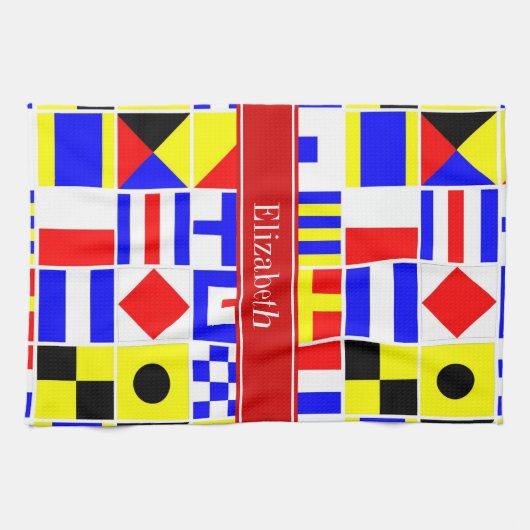 信号カラフルフ航海のラグ赤名モノグラム キッチンタオル (横)