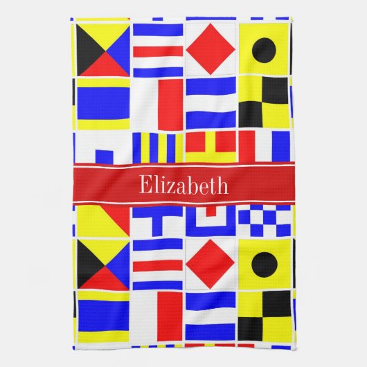 信号カラフルフ航海のラグ赤名モノグラム キッチンタオル (縦)