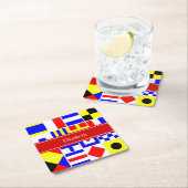 信号カラフルフ航海のラグ赤名モノグラム スクエアペーパーコースター (インサイチュ)