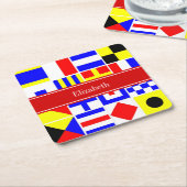 信号カラフルフ航海のラグ赤名モノグラム スクエアペーパーコースター (アングル)