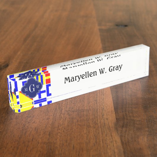 信号フカラフルラグ王室の3Iモノグラム デスクネームプレート (側面)