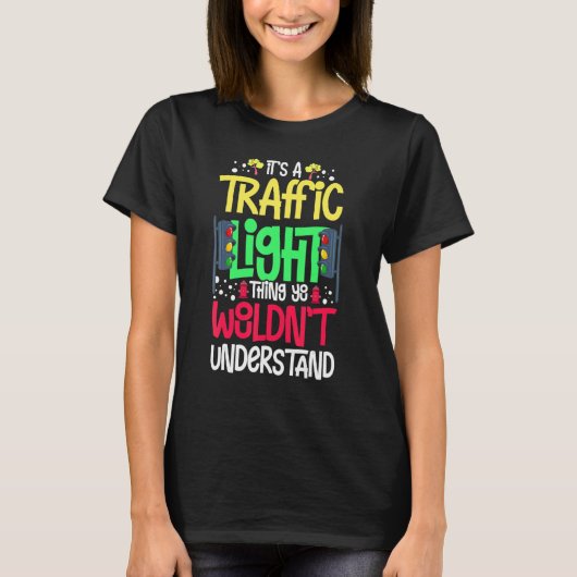 信号標識 緑 黄色 赤 停止 信号機 Tシャツ (正面)