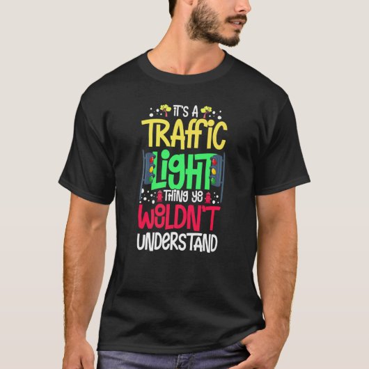 信号標識 緑 黄色 赤 停止 信号機 Tシャツ (正面)