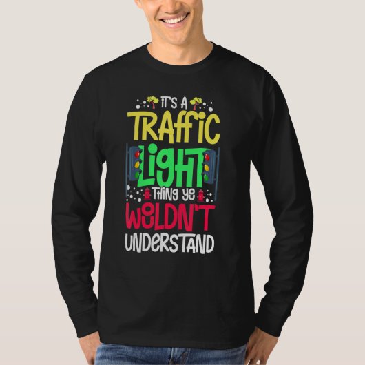 信号標識 緑 黄色 赤 停止 信号機 Tシャツ (正面)