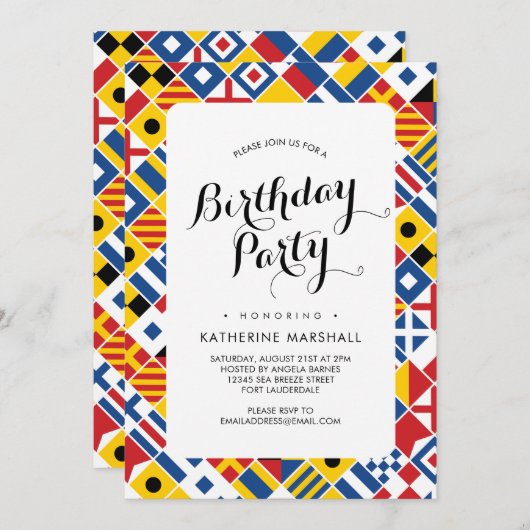 信号航海のフラグパターン誕生日 招待状 (正面/裏面)