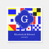 信号航海のフラグ王室のクローバーモノグラム スタンダードカクテルナプキン (正面)