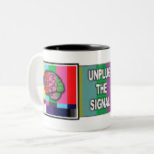 "信号"のマグプラグを抜いて下さい ツートーンマグカップ (正面左)