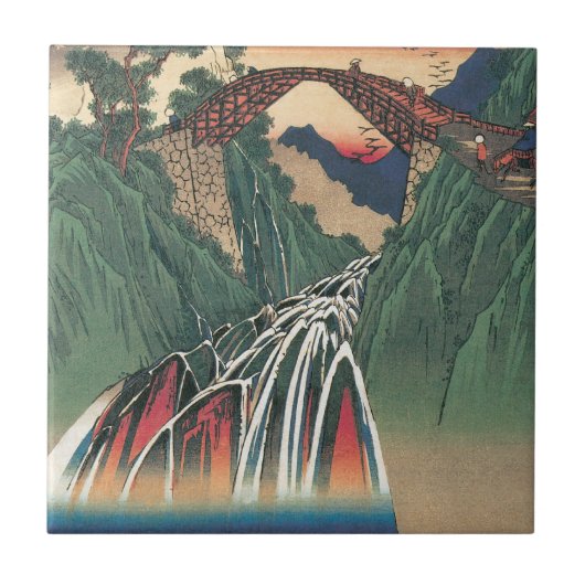 信州　伊那川橋　望　のじり　by　広重 タイル (正面)