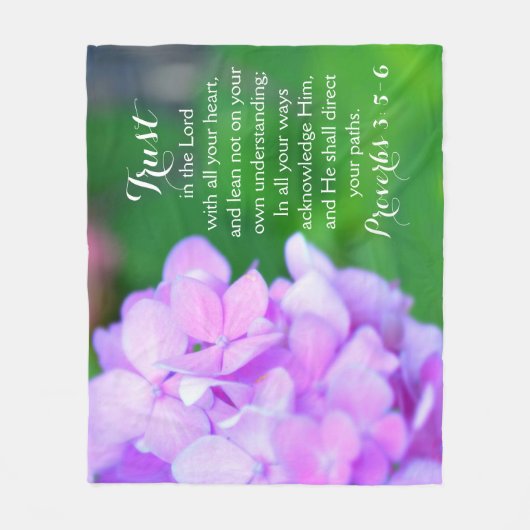 信用格言キリスト教聖書フローラHydrangea Th フリースブランケット (正面)