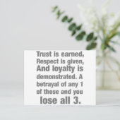 信託、ロイヤリティ、尊敬ことわざ ポストカード (スタンド正面)