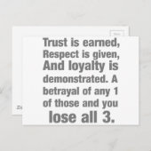 信託、ロイヤリティ、尊敬ことわざ ポストカード (正面/裏面)