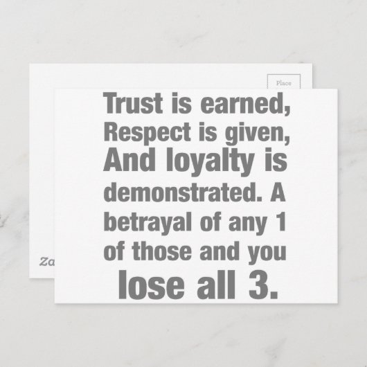 信託、ロイヤリティ、尊敬ことわざ ポストカード (正面/裏面)