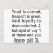 信託、ロイヤリティ、尊敬ことわざ ポストカード (正面)