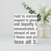 信託、ロイヤリティ、尊敬ことわざ ポストカード (スタンド正面)