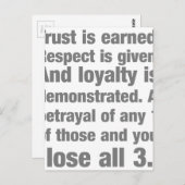 信託、ロイヤリティ、尊敬ことわざ ポストカード (正面/裏面)