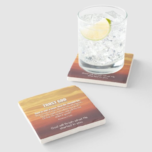 信頼する神の数23:19クリスチャン感動的 ストーンコースター (横)