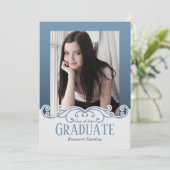 信頼できる青い写真フレームの招待状 招待状 (スタンド正面)