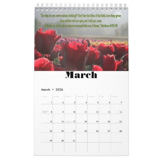 信頼の写真撮影のカレンダーの詩 カレンダー (3月 2026)