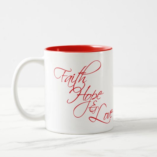 信頼希望および愛 --3個の最も素晴らしいギフト ツートーンマグカップ (左)